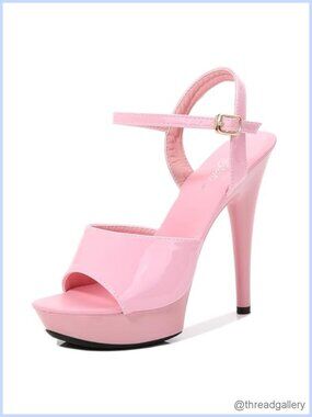 Patent Platform Ultra High Heels Peep Toe Ankle Strap Slingback Stiletto